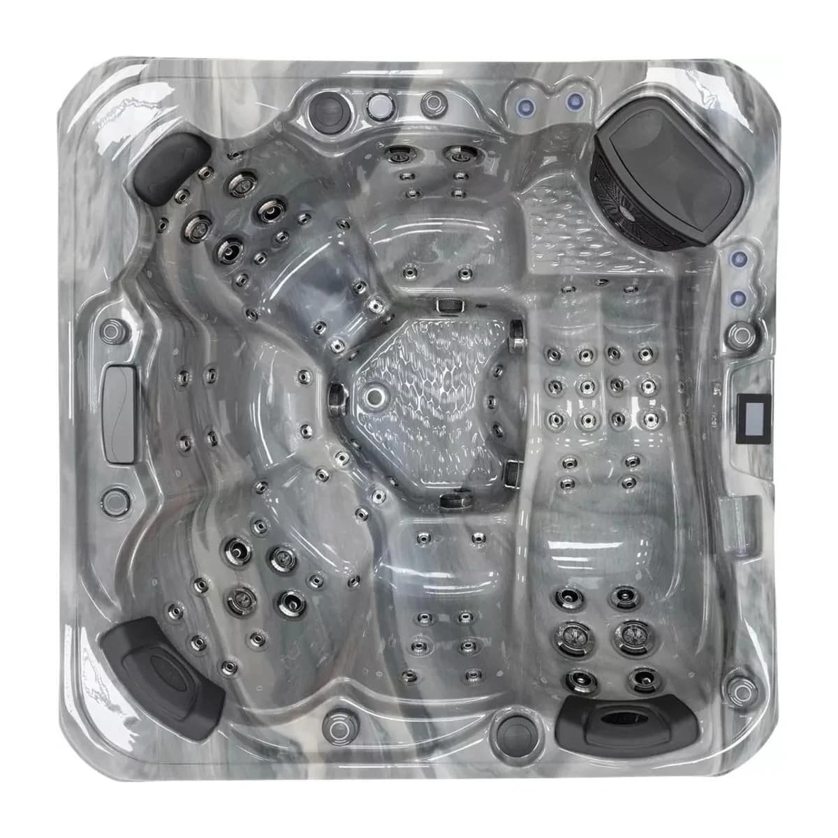 Platinum Spas Infinity hot tub, overhead view filled with water