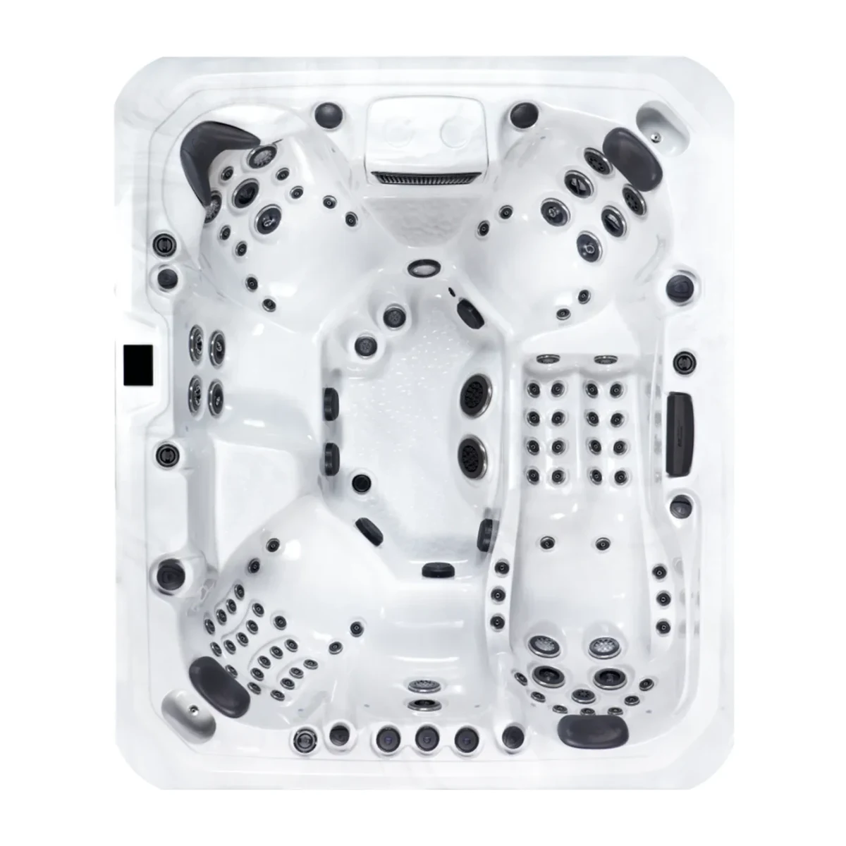 Platinum Spas Maximus hot tub, overhead view filled with water