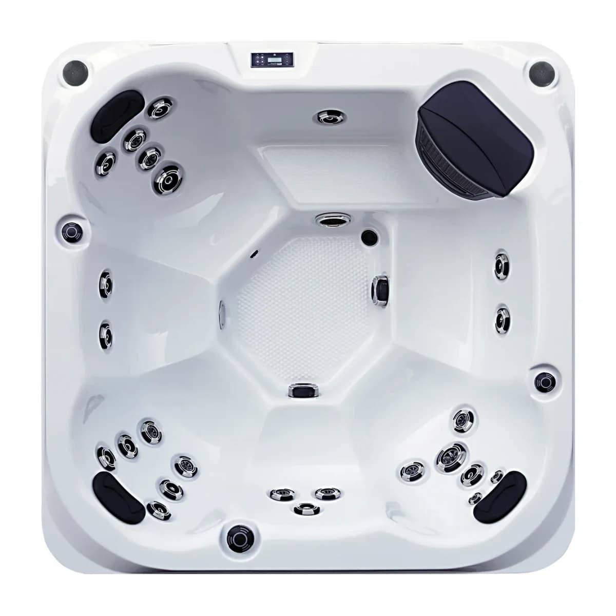 Platinum Spas St Tropez hot tub, overhead view filled with water