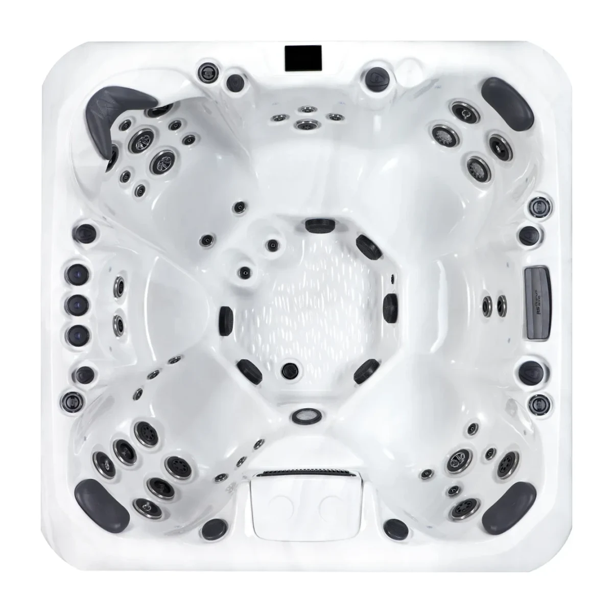 Platinum Spas Columbo hot tub, overhead view filled with water