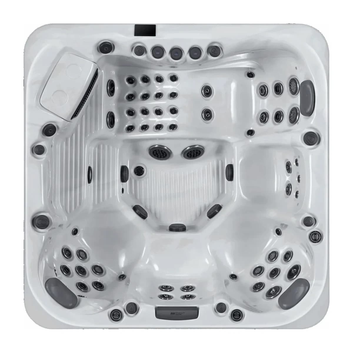 Platinum Spas Positano hot tub, overhead view filled with water