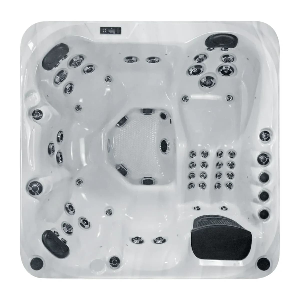Platinum Spas Refresh hot tub, overhead view filled with water
